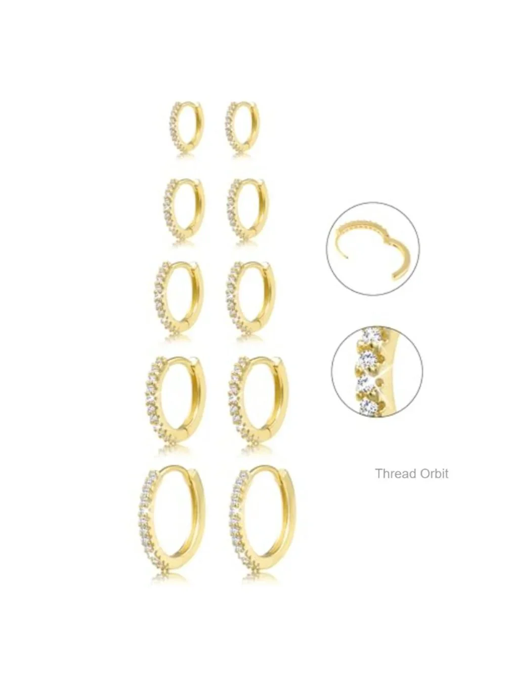 5 Pairs 14K Gold Plated Hoop Earrings Set for Women Huggie Cartilage Tragus